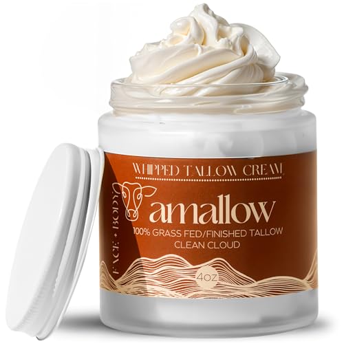 100% Grass Fed Beef Tallow for Skin Care - Face + Body - Whipped Moisturizer - Natural Lotion, 4 FL. oz. (Clean Cloud)