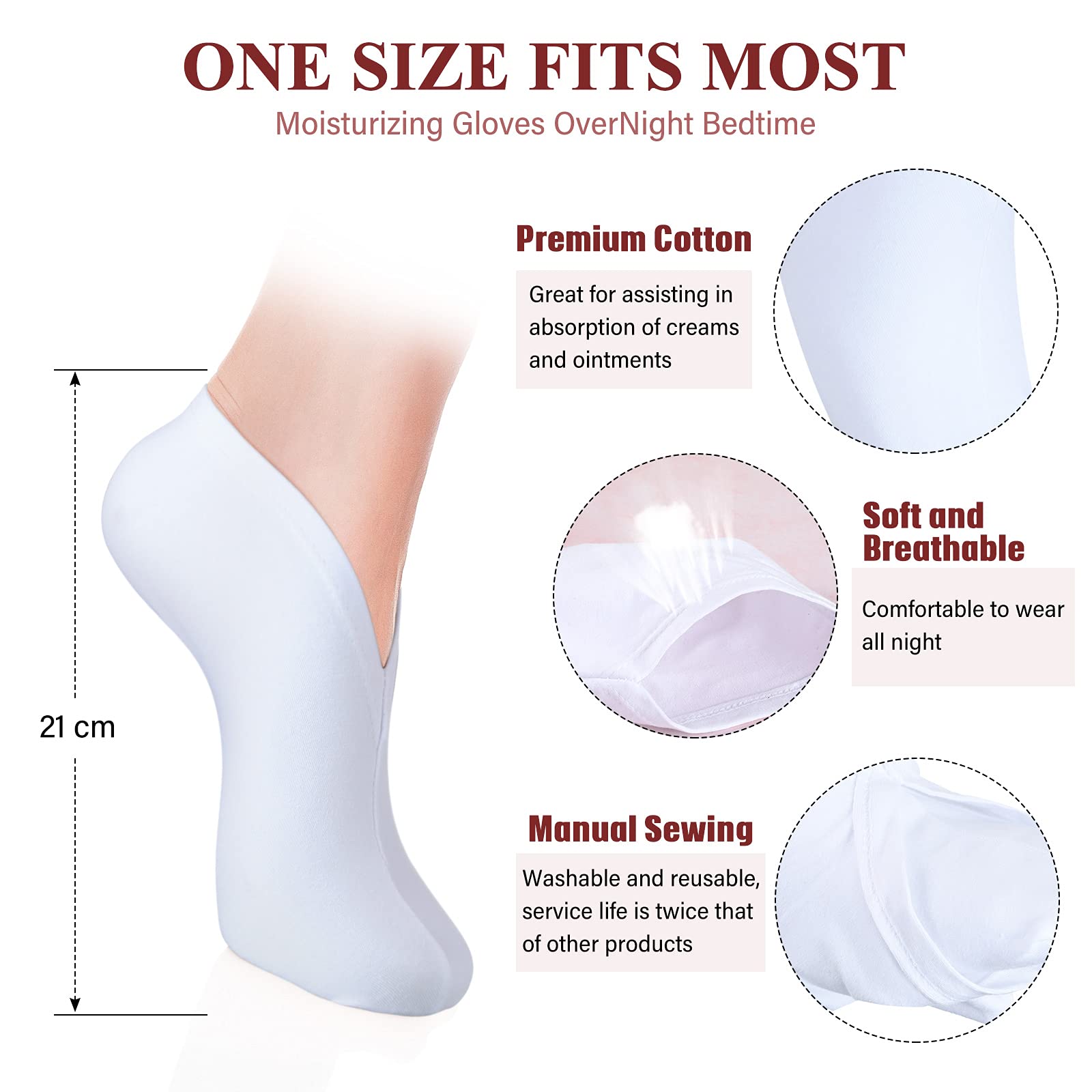 10 Pairs Moisturizing Socks Overnight, Spa Socks for Dry Feet, Cotton Moisture Enhancing Socks, Cosmetic Moisturizing Socks for Women and Men, White
