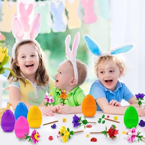 12PCS Easter Flower Building Blocks with Easter Eggs Toys Building Brick Blocks for Party Favor Easter Basket Stuffers Toys Stacking Block Sets for Kids Adults Classroom Prizes Gifts