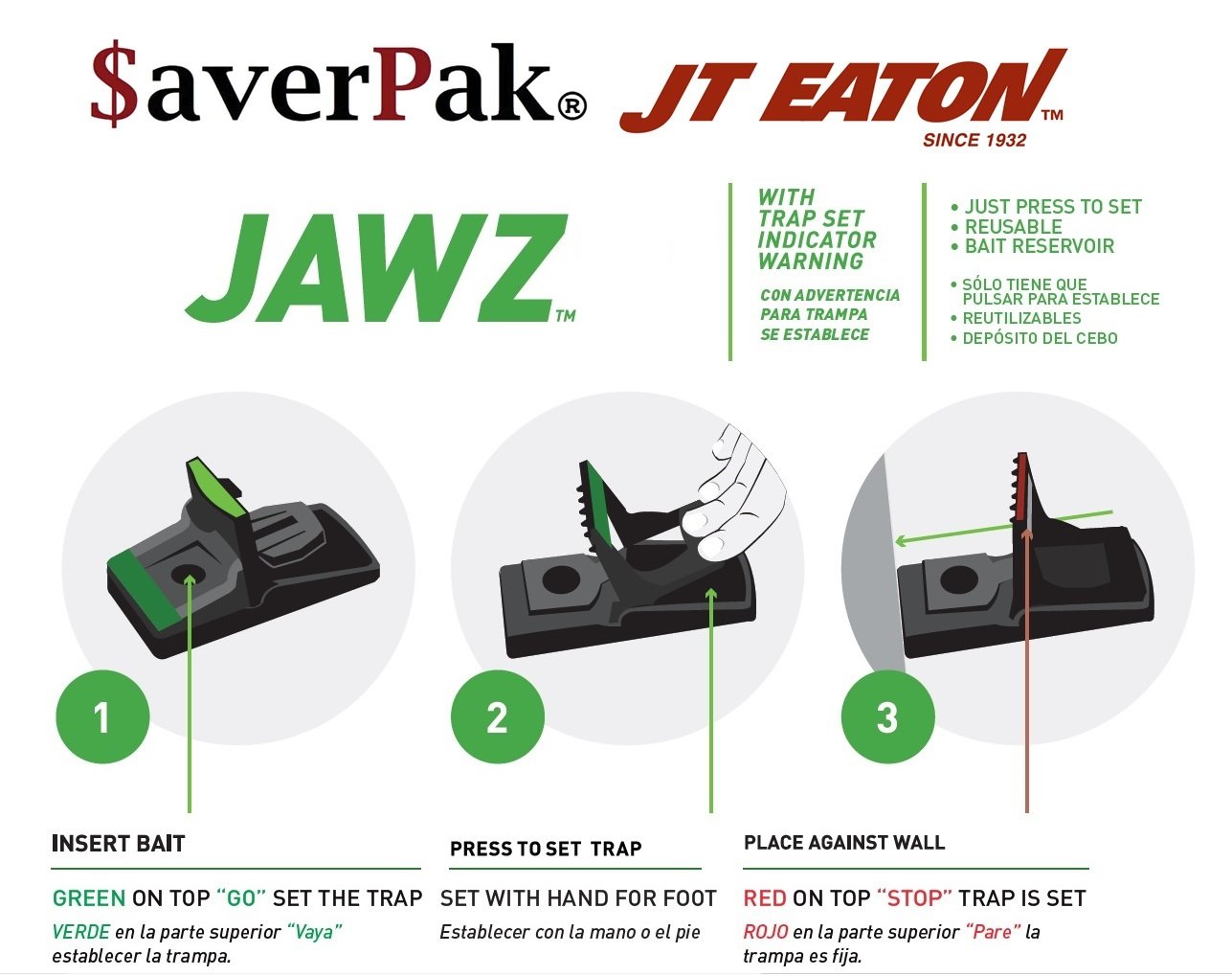 $averPak Single - Includes 1 JT Eaton Jawz Rat and Chipmunk Trap for use with Solid or Liquid Baits