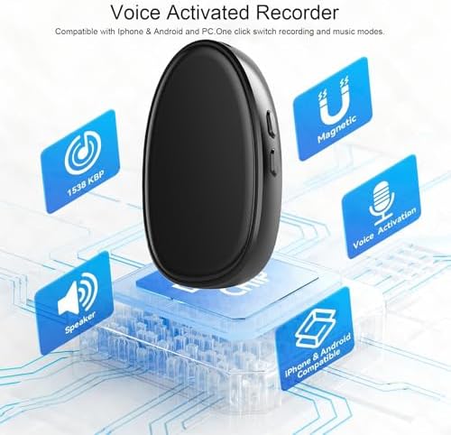 128GB Digital Voice Recorder with Playback, Portable Mini Magnetic Audio Activated Recorder with USB MP3 for Lectures Meetings Interviews