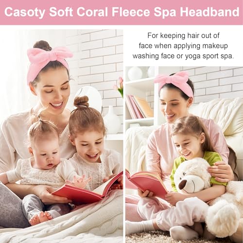 10 Pcs Pink Makeup Headbands, Hair Band for Washing Face, Soft Coral Fleece Makeup Headband for Girls, Bow Hair Bands, Beauty Headbands for Face Washing Shower Skin Care Yoga
