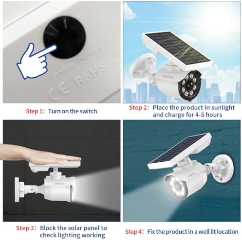 (Wire Free Solar Motion Light) Motion Sensor Solar Powered Outdoor Wireless Fake Camera Brightest Floodlights Spot Lighting Spotlight Home Security LED Lights Defiant Activated Detector