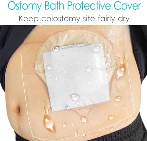 10" x 12" Ostomy Shower Cover Waterproof [Pack of 14], Ostomy Bag Shower Protector Stoma Shower Guard Colostomy Shower Shields for Women Men Showering, Non-Stick Central Pad