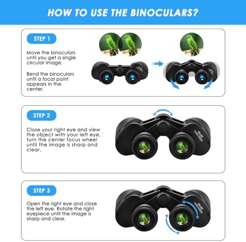 10x50 High Powered Binoculars for Adults, Professional Binoculars with Clear Vision, BAK4 Prism, FMC Lens, Waterproof Binoculars with Carrying Bag for Bird Watching Hunting Football Games
