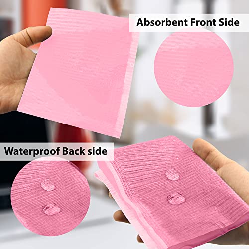 13" x 18" Pink Dental Bibs Disposable Pack of 125 - Soft and Waterproof Dentist Bibs Napkin for Medical Patients Dental Tray Covers - Lash Dental Bibs, Nail Paper Towels for Acrylic