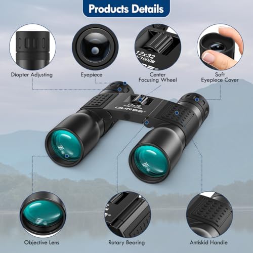 12x32 Binoculars Compact for Adults - High Powered Binoculars for Bird Watching Travel Spectator Sport Fishing Golf