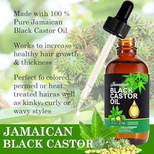 120ML Jamaican Black Castor Oil, Castor Oil Organic Cold Pressed Unrefined, Pure Natural Castor Oil for Hair Growth,Skin & Scalp Moisturizer, Eyelashes & Eyebrows, Deep Cleansing, Nail Care Grow