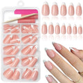 120Pcs White French Tip Press on Nails Almond Shape Fake Nails, Full Cover Glossy Nude False Nails Acrylic Glue on Nails with 5 Sheets Adhesive Tabs for Women Girls Finger Nails Design