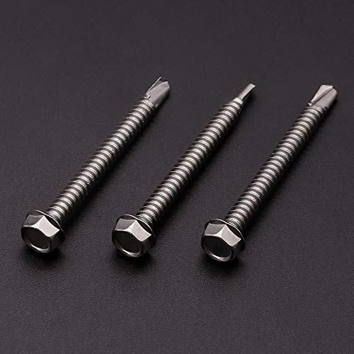 #10 x 1-1/4" (50 Pack) Hex Washer Head Self Drilling Screws (1/2" to 2-1/2" Available), Hex Drive, Flange Hex Self Tapping Screws, 410 Stainless Steel Sheet Metal Screws, No Pre-drilled Needs