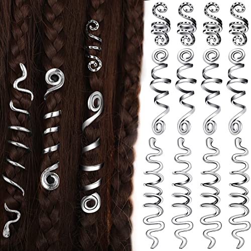 12 Pcs Braid Hair Accessories Celtic Hair Jewelry Alloy Dreadlock Accessories Loc Jewelry Hair Braid Coil Jewel Hair Cuffs Snake Hair Clips for Women and Girls (Silver, Vintage Style)