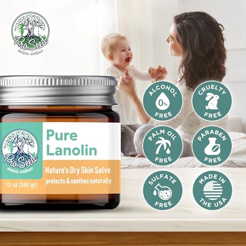 100% Pure Lanolin Cream - Handmade, Unrefined Balm for Dry & Itchy Skin, Cracked Lips, Breastfeeding, Baby Care, Nursing Essentials & Petroleum-Free Perfect for Hands, Face & Paw Care - 12oz Glass Jar