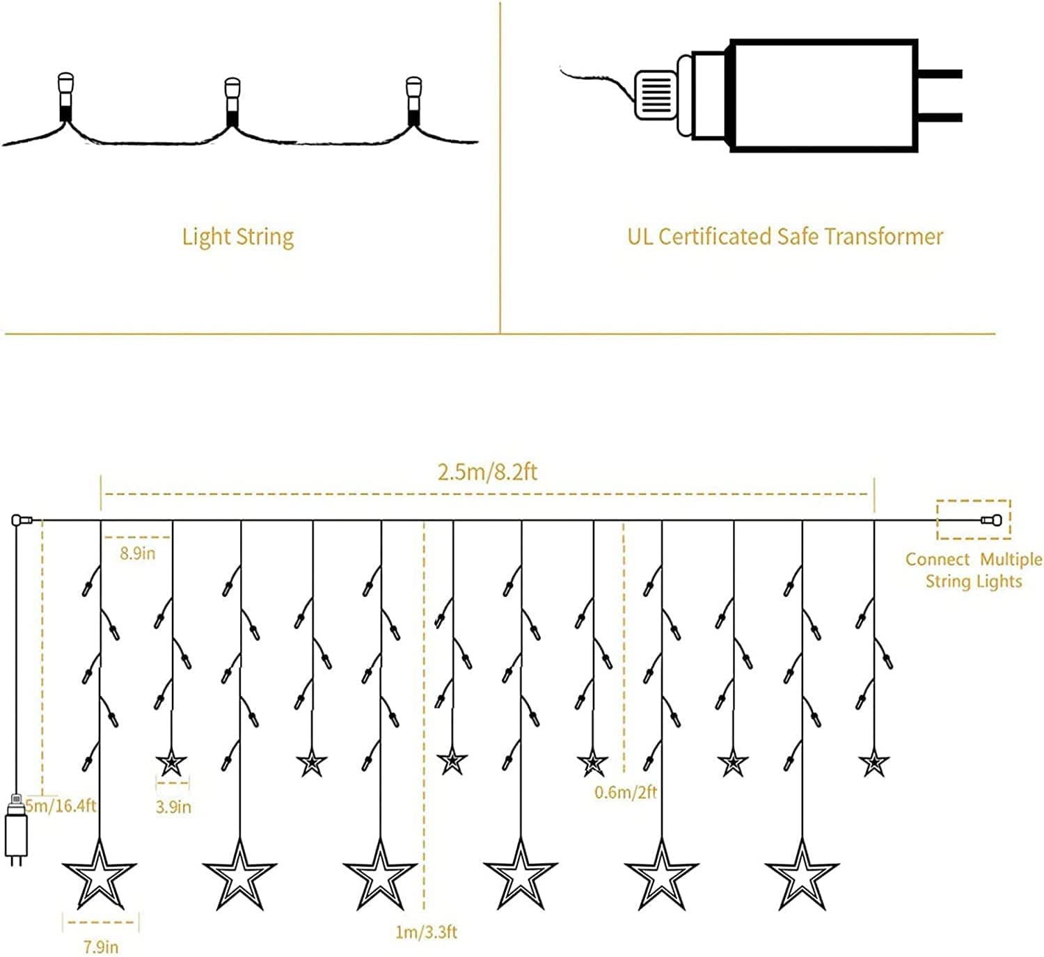 12 Stars 138 LED Bedroom Decorations Star Window Lights, Curtain String Lights Wall Decor Plug In for Outdoor with 8 Modes, Waterproof Hanging Window Decor Wall Lights For Christmas Decor (Multicolor)