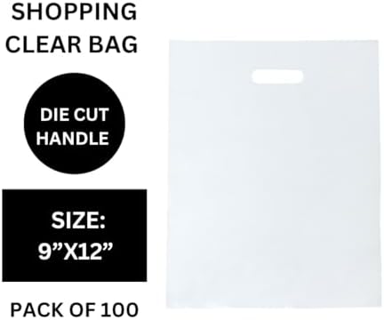 100 Clear Plastic Bags with Handles 9"x12" Merchandise Bags 1.25Mil Thick Glossy Retail Bags Shopping Bags for Small Business Boutique Bag Clear Gift Bags for Shopping, Clothing and Trade Show