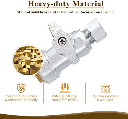 1/2" x 3/8" OD Compression Straight Stop Valve for PEX, Copper, CPVC Pipe and Water Line, Push to Connect Brass Plumbing Fitting, Quarter-Turn Shut Off Valve (2 Pack)