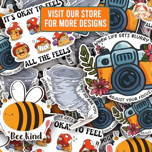 (3Pcs) It's Okay to Feel All The Feels Sticker Mental Health Positive Quote Mushroom Decal Waterproof Vinyl Sticker Adult for Laptop Kindle Car Tumbler Water Bottle Mug Notebook Helmet - Size 3”x2.6”