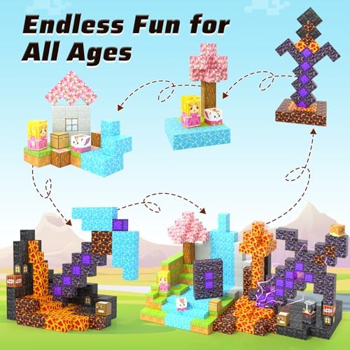 110PCS Magnetic Blocks - Build Mine Magnet World Magic Sword Portal Set, Magnet Kids Toys for Boys & Girls Age 3-5 4-8 5-7, STEM Magnetic Tiles Building Games Sensory Outdoor Toddler Toys