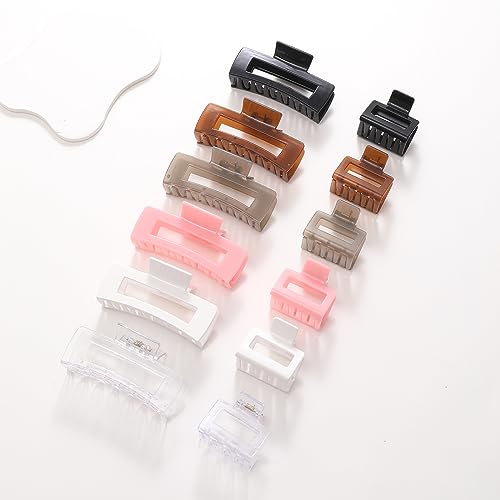 12 Pack Square Claw Clips, Big and Small Neutral Rectangle Hair Claw Clips, Non-slip Matte Large Hair Clips for Women,Strong Hold jaw clip for Thick Thin Hair (clear Jelly colour)