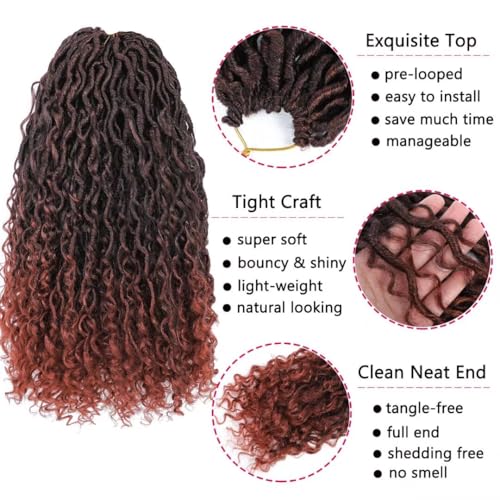 144 Roots New Goddess Locs Crochet Hair for Women 18 inch Copper Red River Faux Locs Hair with Curly Ends Boho Style Synthetic Braids (18inch T1B/350#)