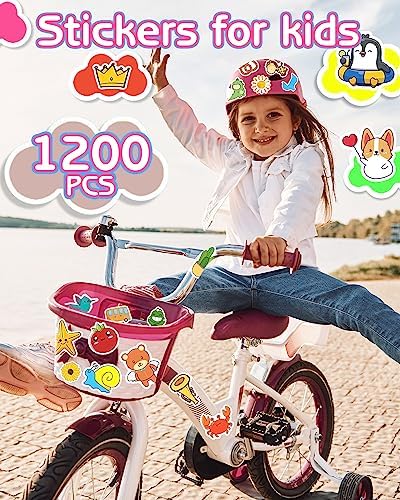 1200 Pcs Stickers for Kids, Cute Water Bottle Stickers for Teens, Kawaii Vinyl Phone Laptop Skateboard Animal Waterproof Stickers, Bulk Aesthetic Sticker Packs for Boys Girls Teacher