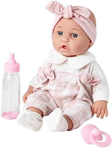 12'' Baby Doll in Gift Box with Pink Cloths, Pacifier, 13''x13'' Microfabric Blanket, and Feeding Bottle. Gift Idea for Ages 3+