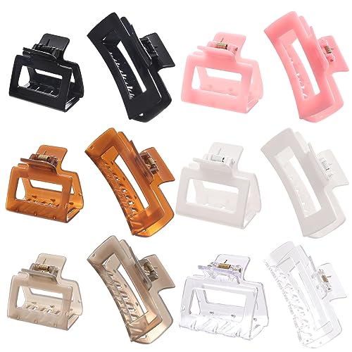 12 Pack Square Claw Clips, Big and Small Neutral Rectangle Hair Claw Clips, Non-slip Matte Large Hair Clips for Women,Strong Hold jaw clip for Thick Thin Hair (clear Jelly colour)