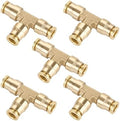 1/4" Quick Push to Connect Fittings Brass Union Tee Shaped Joint DOT Approved 1/4 Inch OD 3 Way Tube Air Line Adapter Air Spring Suspension Kit for Car Truck Trailers and Air Brake System 5pcs