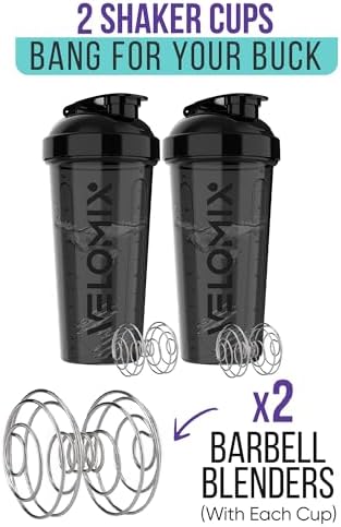 2 Pack- 28 oz Protein Shaker Bottles for Protein Mixes - 2x Wire Whisk | Leak Proof Shaker Cups for Protein Shakes | Protein Shaker Bottle Pack | Shakers for Protein Shakes - 2xBlack