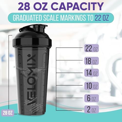 2 Pack- 28 oz Protein Shaker Bottles for Protein Mixes - 2x Wire Whisk | Leak Proof Shaker Cups for Protein Shakes | Protein Shaker Bottle Pack | Shakers for Protein Shakes - 2xBlack