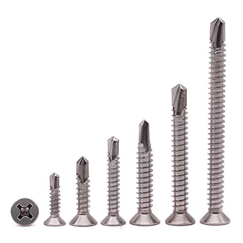 #14 x 1-1/4" (50 Pack) Stainless Steel Flat Head Self Tapping Screws Phillips Head Self Drilling Screws Sheet Metal Screws, 410 Stainless Steel