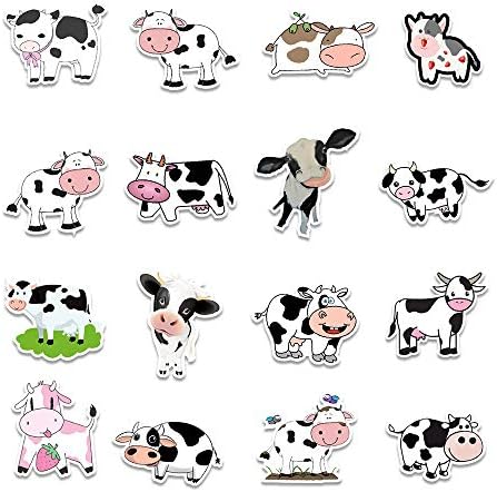 100 PCS Cow Stickers Waterproof PVC Vinyl Animal Decorative for Water Bottle Stickers Waterproof Vinyl Hydroflask Phone Skateboard Laptop Notebooks Stickers Gift to Friends Famils (Cow)