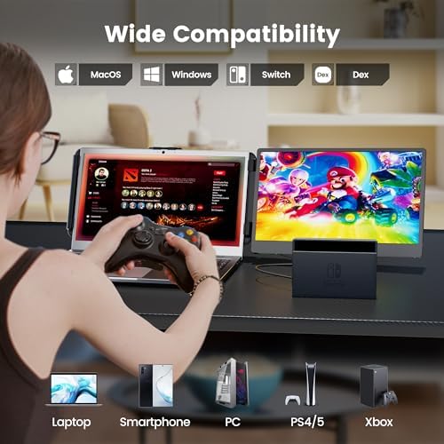 14" Laptop Monitor Extender, FHD 1080P IPS Dual Laptop Screen Extender, HDMI/USB-A/Type-C Plug and Play for Windows, Mac, Chrome, Android, Xbox, Switch, PS5, Work with 13.3”-17” Laptops