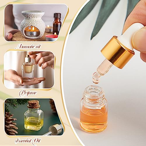 100 Pcs Mini Glass Oil Dropper Bottle Bulk, 2 ml Gold Clear Essential Small Empty Bottles Sample Containers Perfume Liquid Vials with Cap for Traveling