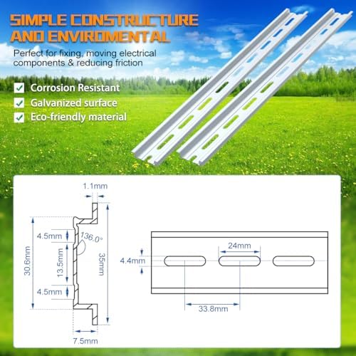 10 Piece Aluminum DIN Rails, 12 Inches Long, 35mm Wide, 7.5mm High, Top Hat Slotted DIN Rail with RoHS, Extra Premium Screws Included for Hardware Components Mounting