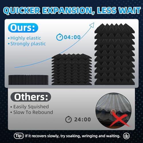 12 Pack Pyramid Acoustic Foam Panels 1" X 12" X 12" High Density Soundproof Foam Panels for Wall, Quick-Recovery Noise Cancelling Wall Panels with 180 Pcs Double Side Adhesive