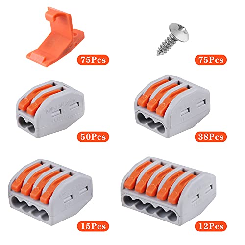 115 PCS Lever Wire Connectors Nuts Kit with Bases&Screws 28-12 AWG, Electrical Connectors 2/3/4/5 Conductor Combination, Compact Splicing Wire Connectors, Quick Disconnect Wire Splice Connectors