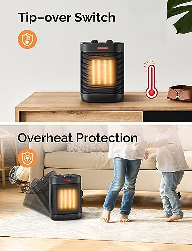 1000W Small Space Heaters for Indoor Use, PTC Ceramic Personal Heater with Overheating & Tip-Over Protection, Quiet Heating for Desktop Office Home