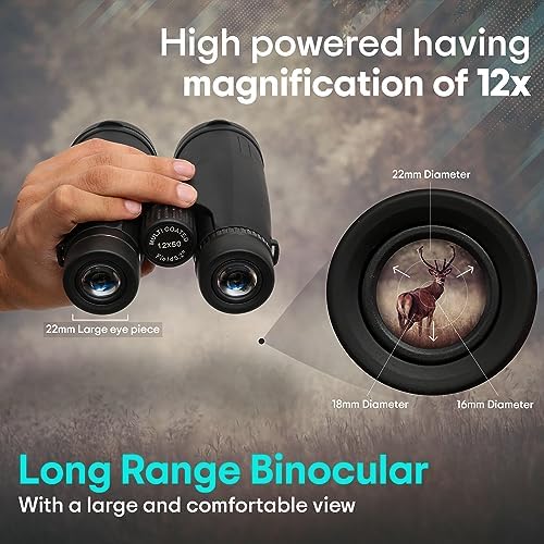 12X50 HD High Powered Binoculars for Adults with Crystal Clear Low Light Vision, Lightweight, Waterproof, and Easy to Focus - Long Range Compact Binoculars for Bird Watching, hunting & travel