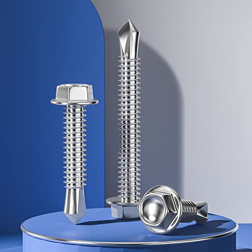 (150Pcs) #8×1-1/2" Hex Washer Head Self Drilling Screws, 410 Stainless Steel Metal SheetScrews，TEK Screws, Self Drilling Screws, Self Tapping Screws,Sheet Metal Screws