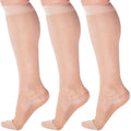 (3 Pairs) Made in USA - Sheer Compression Stockings for Women 15-20mmHg - Womens Compression Socks for Circulation during Travel, Airplane, Sport, Athletic - Natural, X-Large - A101NA4-3