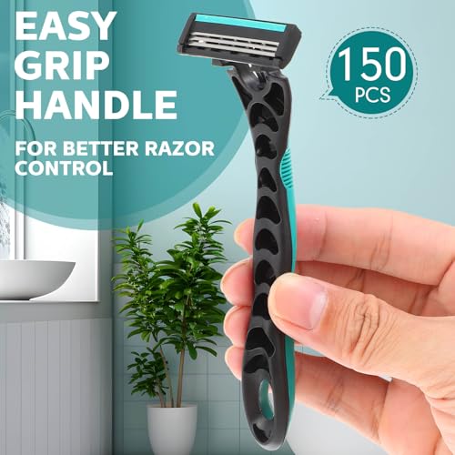 150 Pcs Men's Disposable Razors Bulk 3 Blade Men Razors for Head Sensitive Skin Comfortable Shave