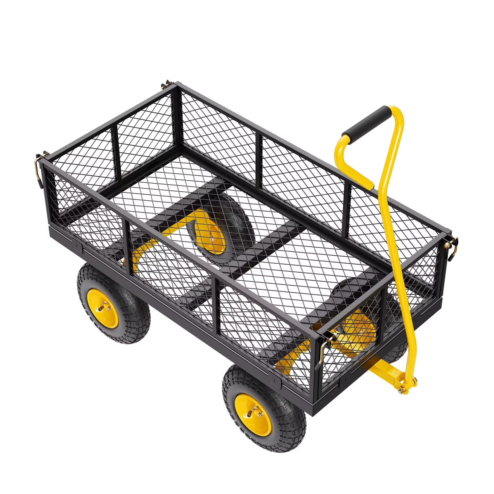 KFFKFF Mesh Steel Garden Cart 900 Lbs, 38 x 22 " Heavy Duty Utility Wagon Cart, Metal Garden Trolley with 10" Wheels, Removable Mesh Sides, 180 Swiveling Handle (Green)