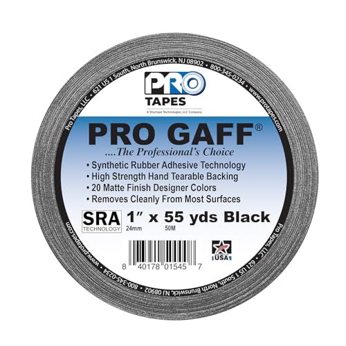 1" Width ProTapes Pro Gaff Premium Matte Cloth Gaffer's Tape With Rubber Adhesive, 11 mils Thick, 55 yds Length, Black (Pack of 1)