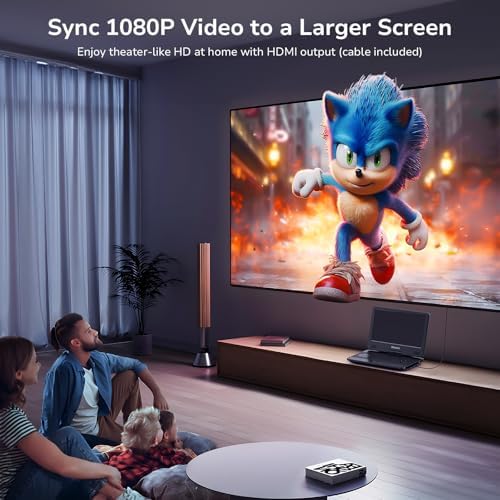 15.6" Portable Blu Ray Player with 13.3'' 1080P Screen Rechargeable Battery Support HDMI Input & HDMI Output, Sync Screen, AV Out & in, Dolby Audio, Last Memory, USB/SD Card (Black)
