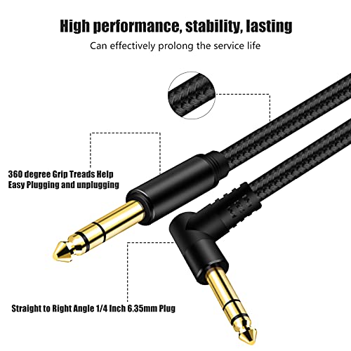 1/4 Inch TRS Instrument Cable 10Ft 2pack, 6.35mm TRS to 6.35mm TRS Stereo Audio Cable Male to Male Right-Angle-to-Straight for Guitar, Bass,Mixer,Amplifier,Speaker,Equalizer...