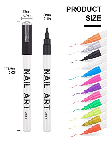 12 Color Fluorescent 3D Nail Art Pens Set, Kalolary Nail Point Graffiti Dotting Pen Drawing Painting Liner Brush for DIY Nail Art Beauty Adorn Manicure Tools(D)