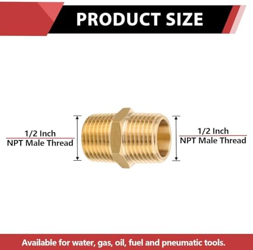 (Pack of 20) EFIELD Brass Pipe Fittings, 1/2-inch Male NPT Hex Nipple Adapter For Copper, Brass or Iron Pipe Connection