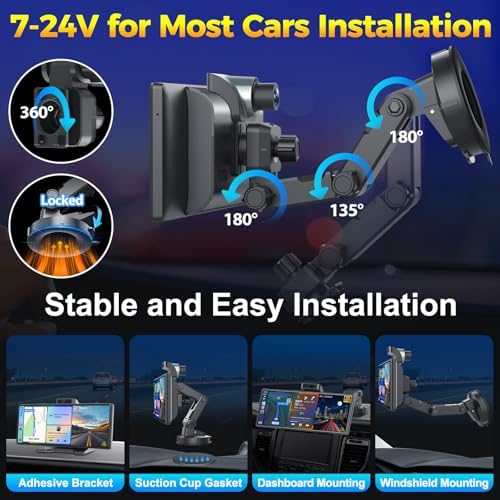 10.26" Wireless Apple CarPlay Android Auto Screen - 4K Dash Cam, GPS Navigation, HD Touchscreen, AirPlay, 1080P Backup Camera, Car Stereo