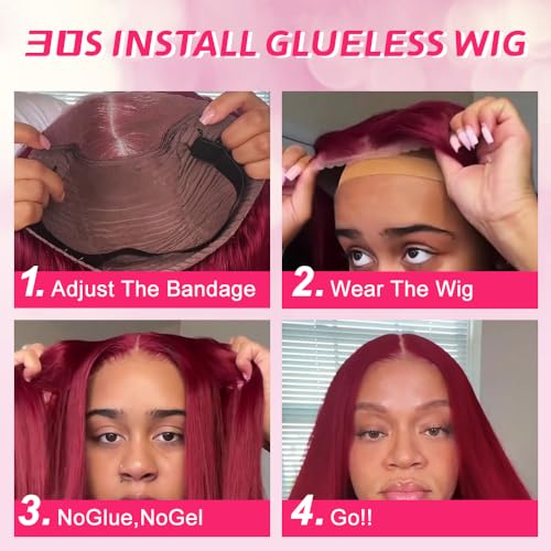 13x4 Straight Lace Front Wigs Human Hair 99J Burgundy HD Lace Front Wigs Human Hair Pre Plucked with Baby Hair 150 Density Human Hair Wigs for Black Women(16Inch)