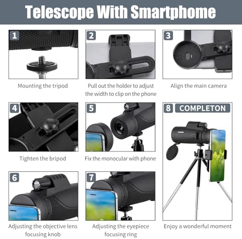 12x50 Monocular Telescope with Smartphone Adapter for Adults, High Power FMC BAK4 Prism, Waterproof Fogproof Shockproof, Compact Lightweight for Bird Watching Hunting Hiking Camping Travel